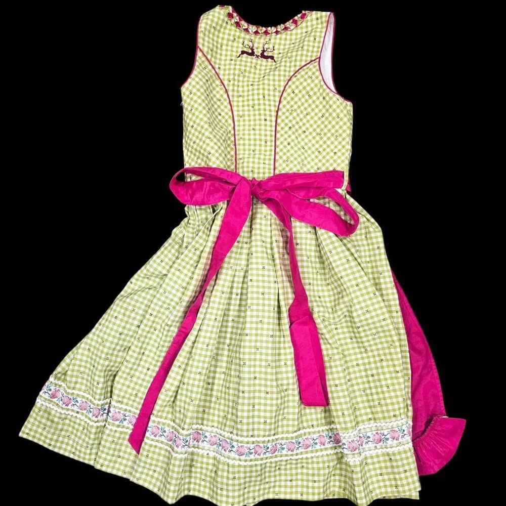 Wiesnkonig Girls German Dirndl Apron Dress Green Pink Sz‎ 12 Octoberfest